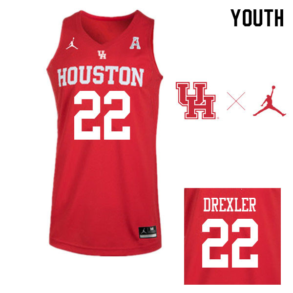 Jordan Brand Youth #22 Clyde Drexler Houston Cougars College Basketball Jerseys Sale-Red